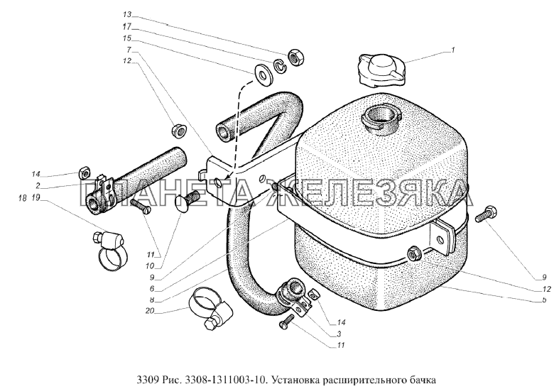 Установка расширительного бачка ГАЗ-3309 (Евро 2)